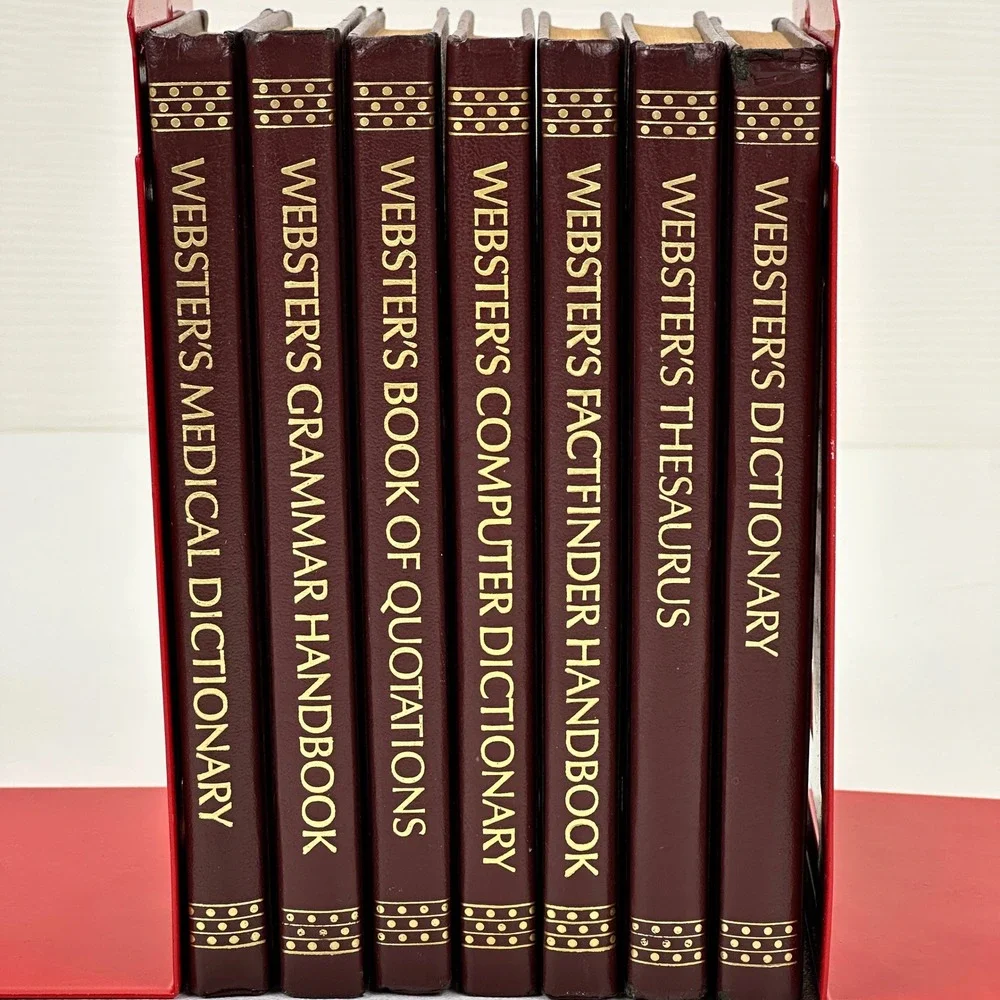 Websters Reference Library 7 Book Set Burgundy Faux Leather Dictionary Thesaurus
